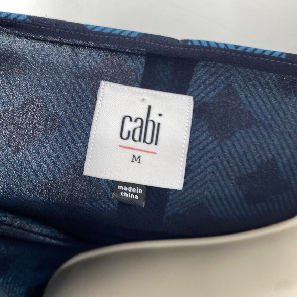 CAbi Top Size Medium Foulard Split Back Teal Blue Printed Cap Short Sleeve - Picture 10 of 10